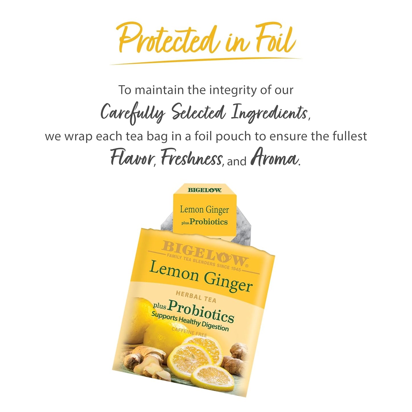 BIGELOW HERBAL TEA Lemon Ginger + Probiotics, 18 Tea Bags