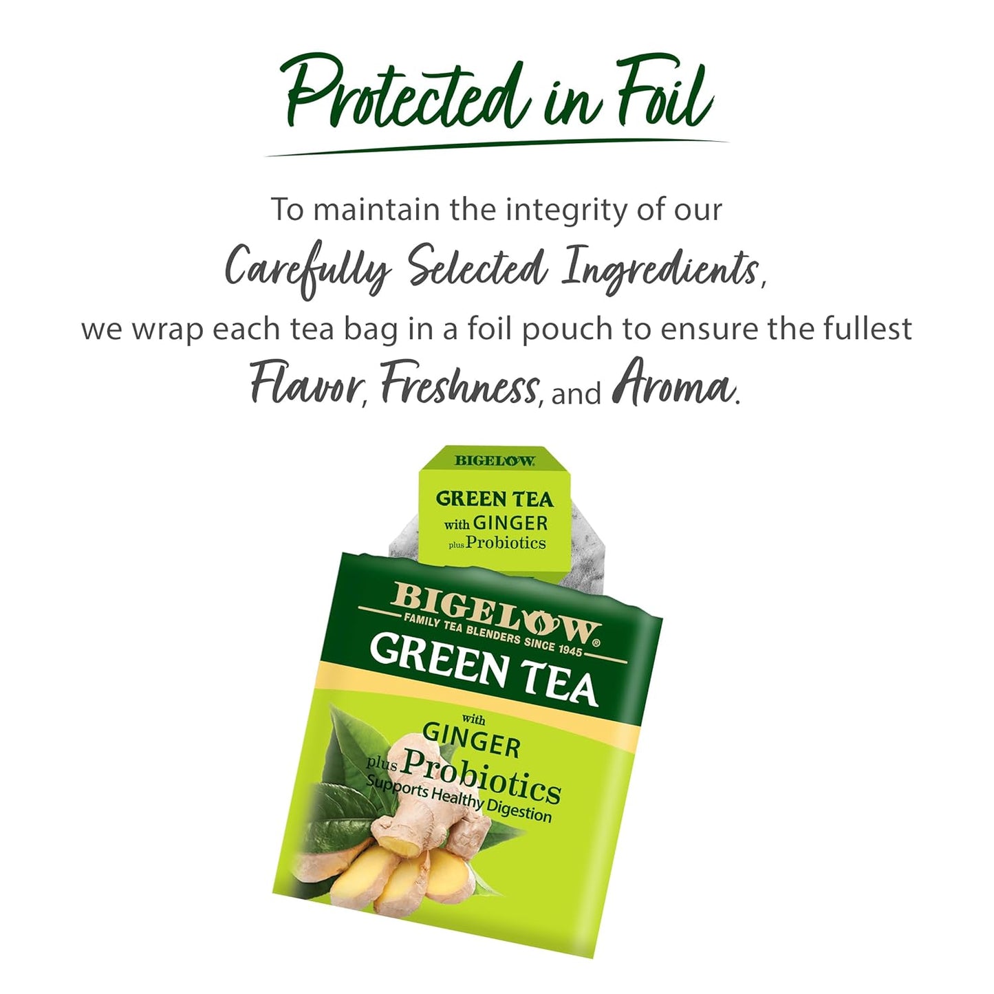 BIGELOW GREEN TEA with Ginger + Probiotics, 18 Tea Bags